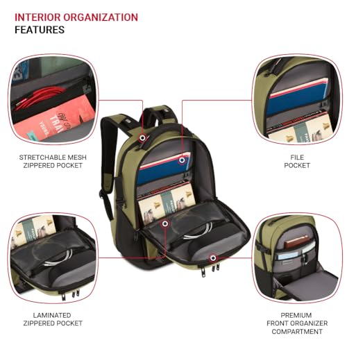 SwissGear Travel Tech Pro Laptop Backpack – Fits Laptops up to 16” – ScanSmart TSA-Friendly Backpack with Multiple Organizer Pockets – Olive - Image 4