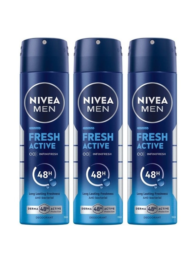 Nivea Fresh Active Deodorant Spray 150ml Pack of 3