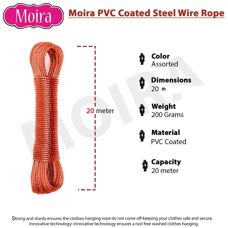 Moira 6pcs 20 Meter PVC Coated Steel AntiRust Wire Rope Washing Line Clothesline with 2 Plastic Hooks 6 - Image 2