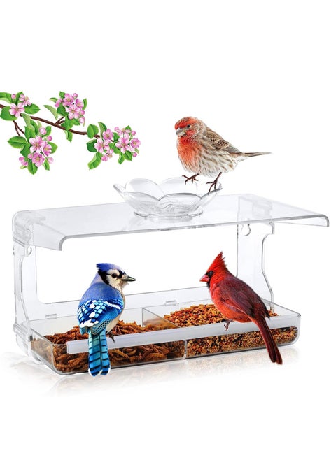 Window Bird Feeder with Non-Marking Self-Adhesive Hooks, Clear Window Bird Feeder for Outside, Transparent Bird House, Outdoor Bird Feeders, Wild Bird Watching Gift, Garden Decor