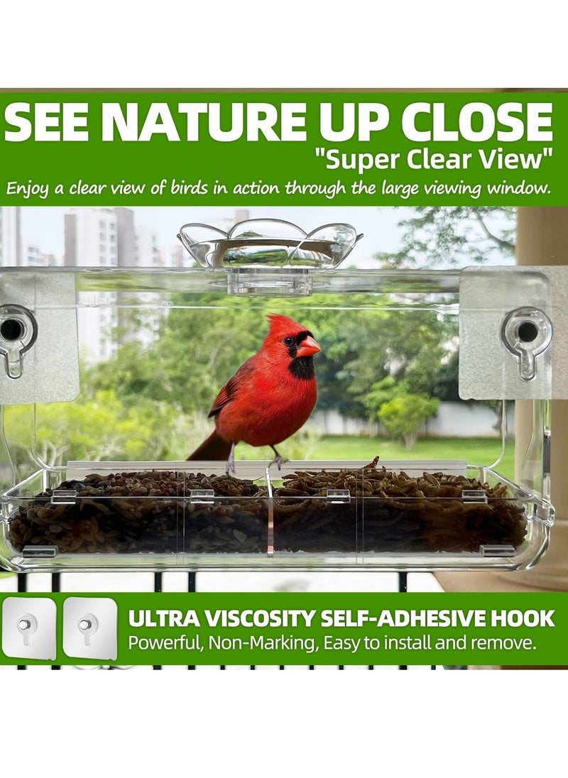 Gerenic - Window Bird Feeder with Non-Marking Self-Adhesive Hooks, Clear Window Bird Feeder for Outside, Transparent Bird House, Outdoor Bird Feeders, Wild Bird Watching Gift, Garden Decor - Image 1