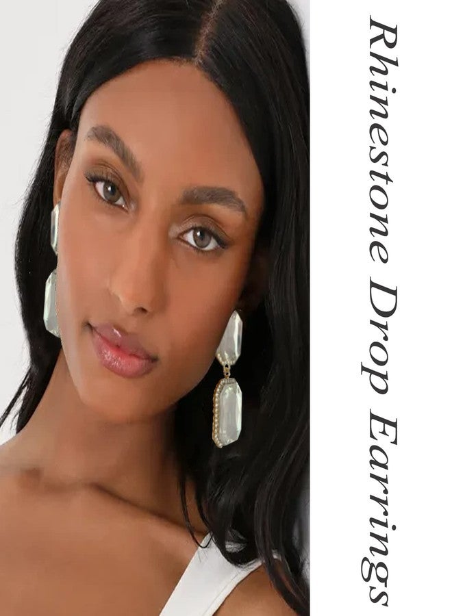 VANGETIMI Vintage Rhinestone Statement Earrings Fancy Big Crystal Rectangle Drop Dangle Earrings Evening Prom Pageant Jewelry Earrings for Women, Glass Alloy Steel, Crystal Rhinestone - Image 2
