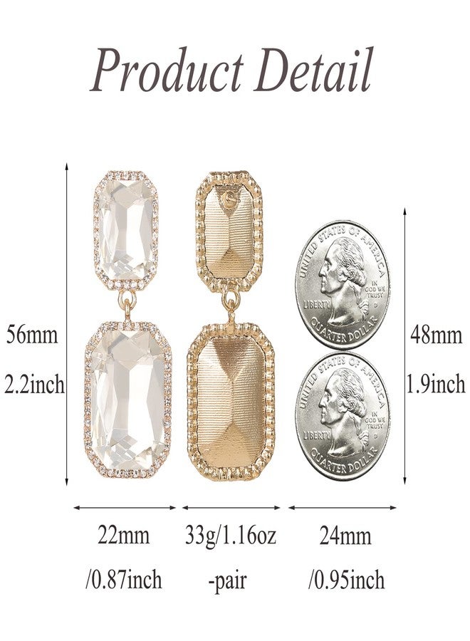 VANGETIMI Vintage Rhinestone Statement Earrings Fancy Big Crystal Rectangle Drop Dangle Earrings Evening Prom Pageant Jewelry Earrings for Women, Glass Alloy Steel, Crystal Rhinestone - Image 5