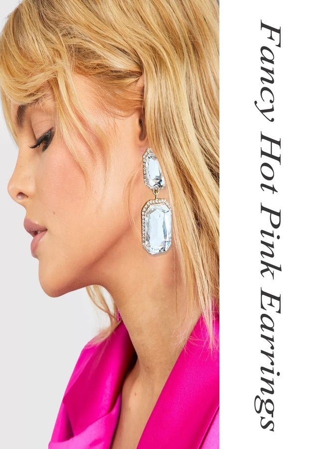 VANGETIMI Vintage Rhinestone Statement Earrings Fancy Big Crystal Rectangle Drop Dangle Earrings Evening Prom Pageant Jewelry Earrings for Women, Glass Alloy Steel, Crystal Rhinestone - Image 3