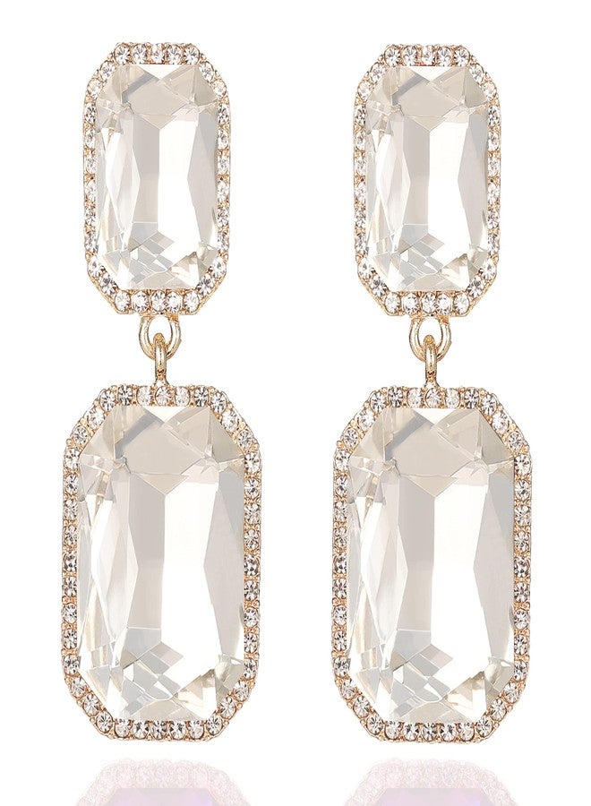 VANGETIMI Vintage Rhinestone Statement Earrings Fancy Big Crystal Rectangle Drop Dangle Earrings Evening Prom Pageant Jewelry Earrings for Women, Glass Alloy Steel, Crystal Rhinestone - Image 1