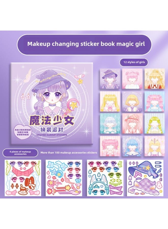 Princess Dress Up Sticker Book Girls Children's Educational Toys 3 To 6 Years Old Beautiful Girl Figure Makeup Book Sticker-Color:Magic Girl (4 Makeup Accessories + 12 Girl Stickers) - Image 1