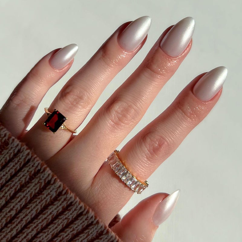 Glamnetic Press On Nails  Hailey  Glossy SemiTransparent Short Almond Nails Reusable  15 Sizes  30 Nail Kit with Glue