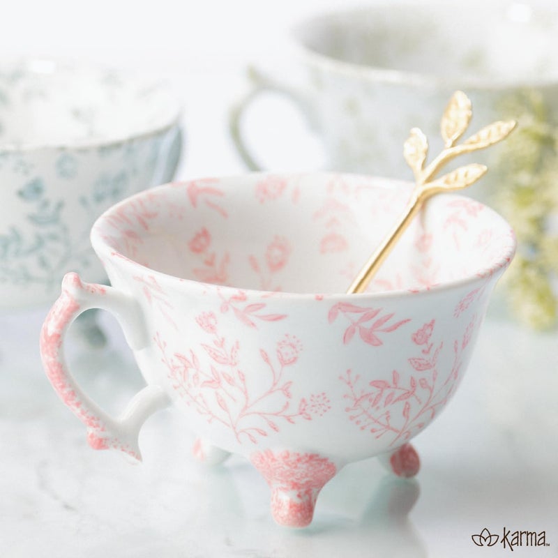 Karma كوب شاي سيراميك مزخرف يدويًا سعة 8 أونصات مزهريات للشاي والقهوة أكواب قهوة سيراميك للنساء والرجال باللون الوردي - Image 3