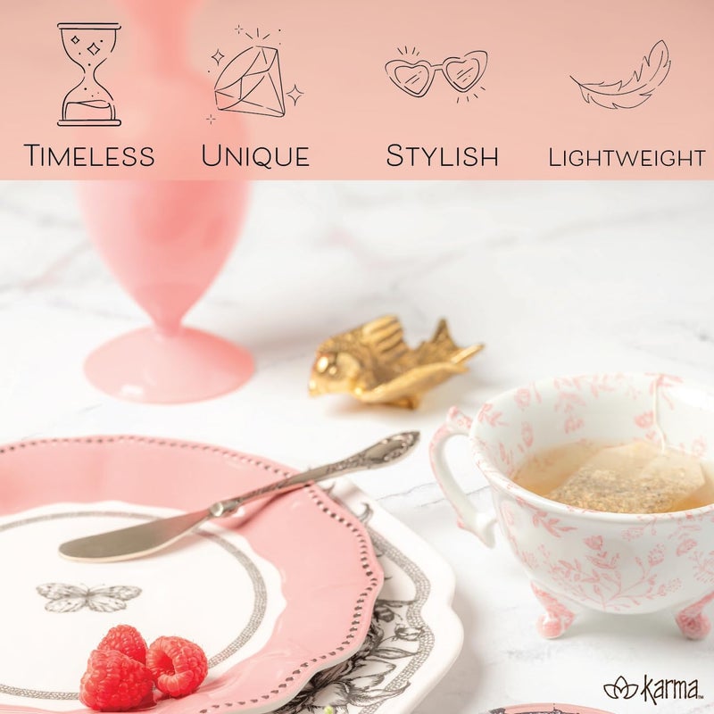 Karma كوب شاي سيراميك مزخرف يدويًا سعة 8 أونصات مزهريات للشاي والقهوة أكواب قهوة سيراميك للنساء والرجال باللون الوردي - Image 5