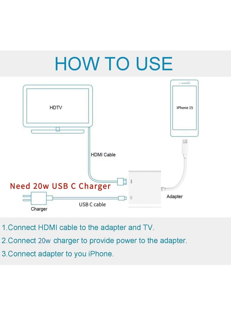 Arabest USB-C Digital AV Multiport Adapter, USB C to HDMI Adapter for iPhone 16/15 to TV, 4K 60Hz Video & Audio Sync Screen Converter Adapter for iPhone 16/15 Series/MacBook/iPad Pro, MFi Certified, hdmi converter, hdmi connector - Image 3