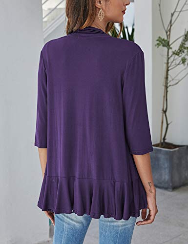 Bluetime Women Open Front Drape Lightweight Cardigan Sweaters Flowy 3/4 Sleeve Cardigan Dusters (S-3XL) (XL, Purple) - Image 4