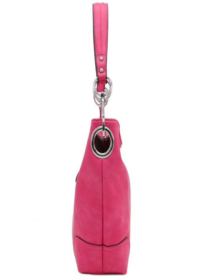 Alyssa Hobo Shoulder Bag with Big Snap Hook Hardware (Fuchsia) - Image 3