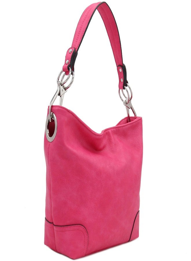 Alyssa Hobo Shoulder Bag with Big Snap Hook Hardware (Fuchsia) - Image 1
