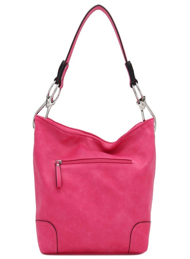 Alyssa Hobo Shoulder Bag with Big Snap Hook Hardware (Fuchsia) - Image 5