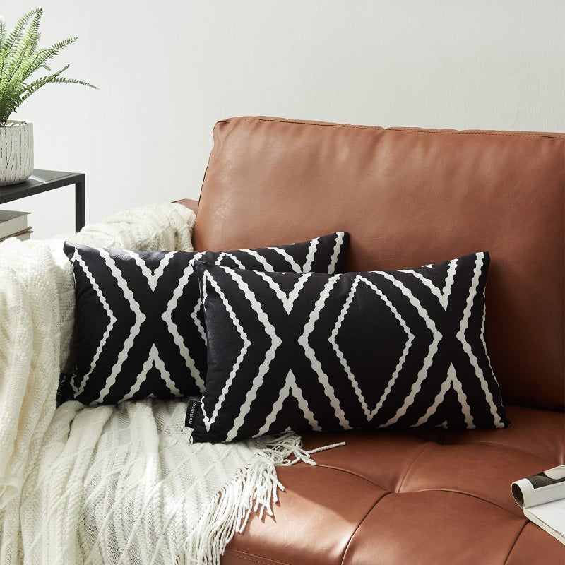 Nestinco Set of 2 Black Lumbar Pillow Covers 12 x 20 inches Boho Aztec Polyester Blend Decorative Throw Pillow Covers for Sofa Couch Bed Decor - Image 1