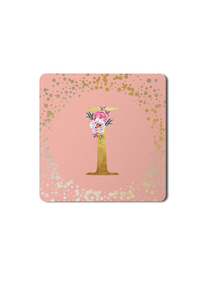 Stylizedd 2 Pack Designer Leather Coasters Mat for Beverage Drinks- Custom Monogram Initial Letter Floral Pattern Alphabet - I (Rose Pink) - Image 1