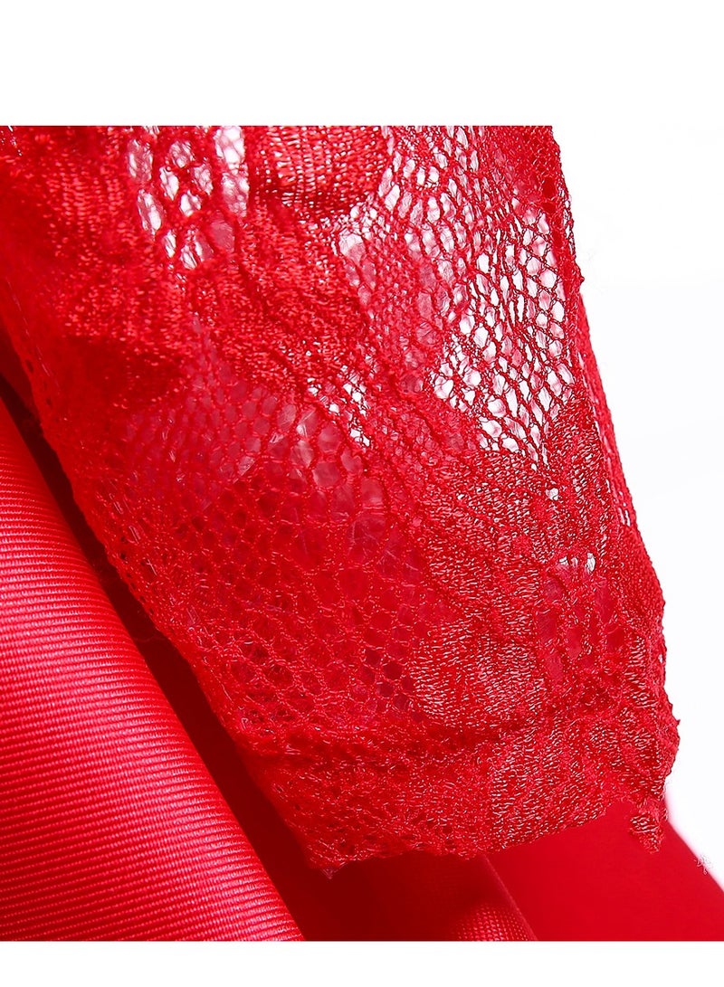 Best Gift Fashion Kids Clothing Satin Elegant Lace Dresses Red Color - Image 5