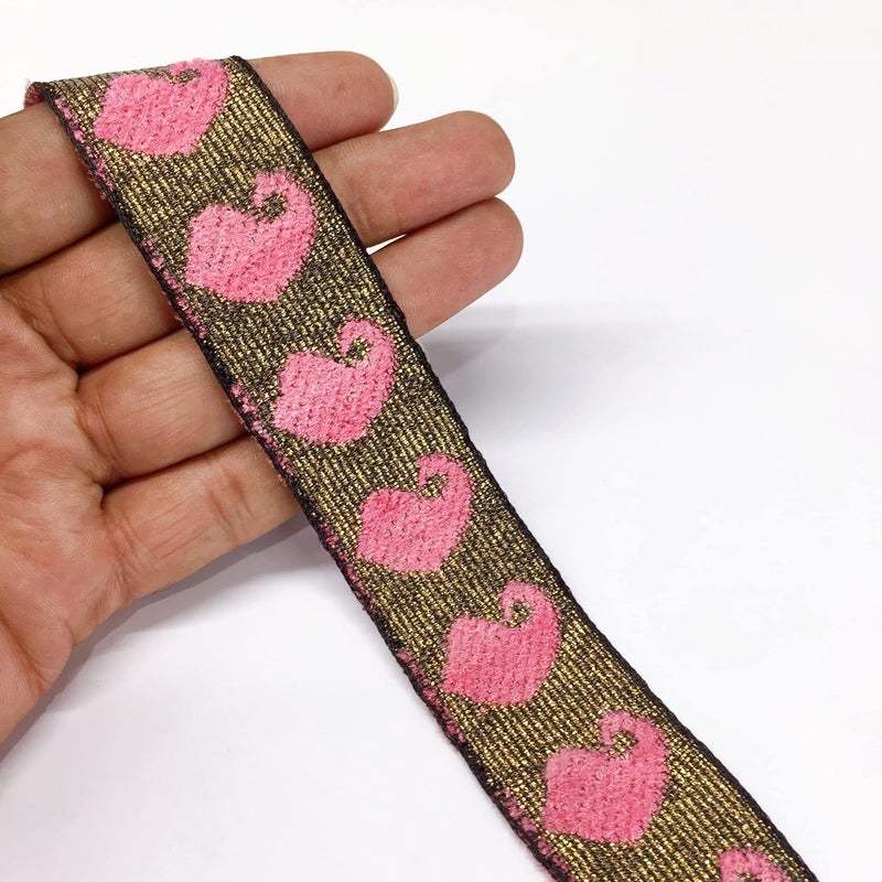 Lami 9 Meter Light Pink Velvet Design Gota Patti Lace on Golden Jari/Zari Base, Velvet Design Patch, Banarasi Saree Lace Bridal Lehenga Dupatta Suit Anarkali Lace Indian Trim, Art and Craft Material - Image 5