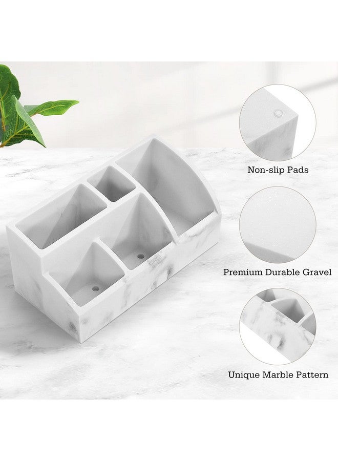 Luxspire Bathroom Counter Organizer, 5 Slot Toothbrush Holder, Marble Bathroom Accessories, Gravel White - Image 3