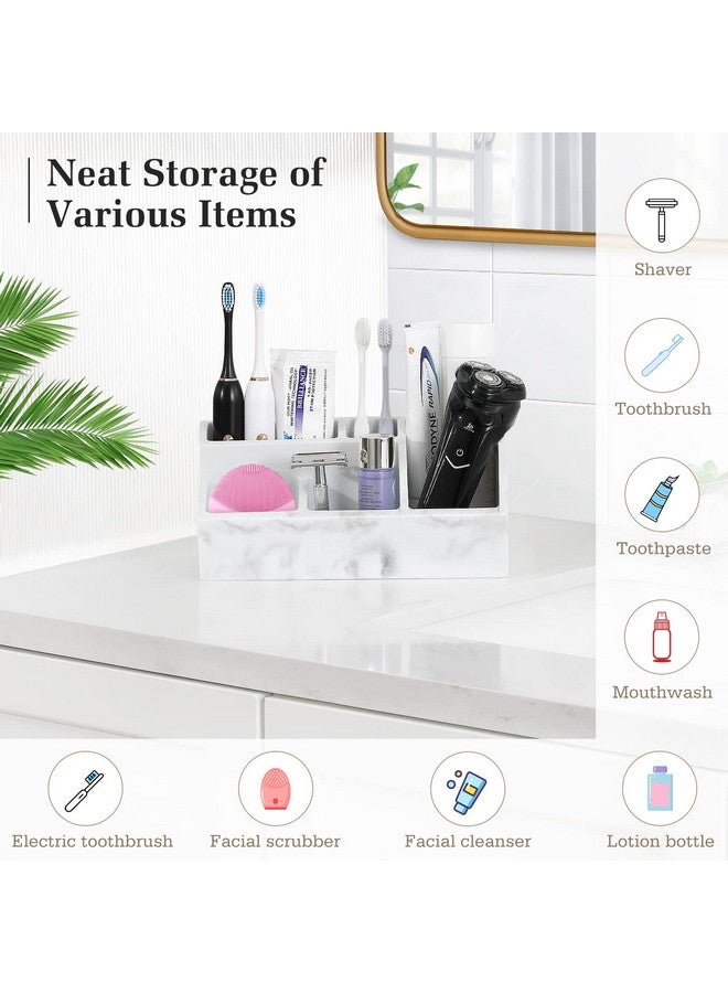Luxspire Bathroom Counter Organizer, 5 Slot Toothbrush Holder, Marble Bathroom Accessories, Gravel White - Image 2