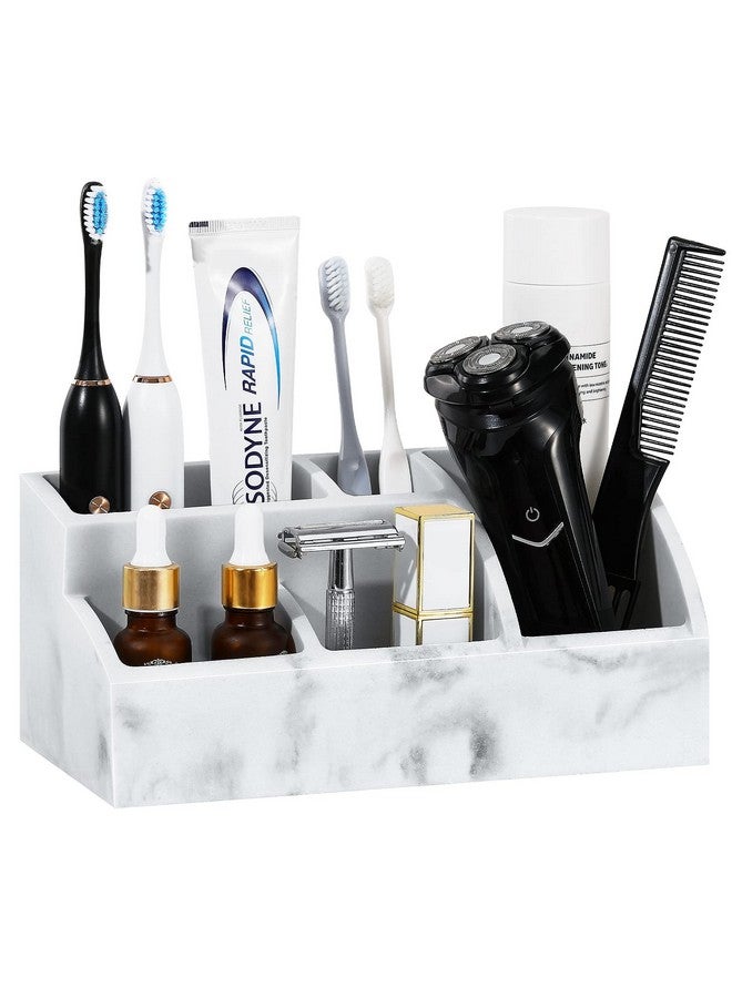 Luxspire Bathroom Counter Organizer, 5 Slot Toothbrush Holder, Marble Bathroom Accessories, Gravel White - Image 1