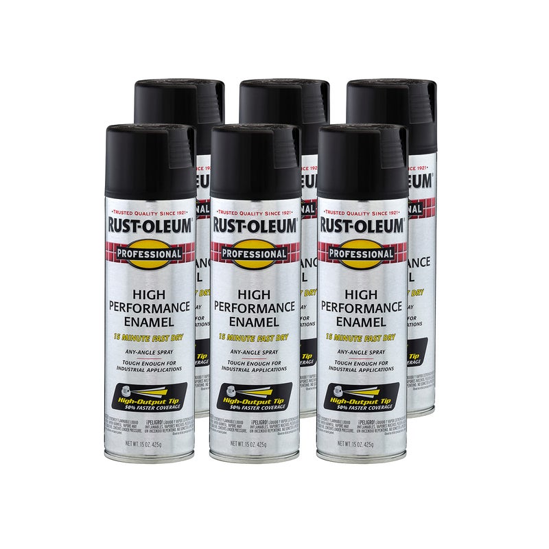 Rust-Oleum 7578838-6PK Professional High Performance Enamel Spray Paint, 15 oz, Flat Black, 6 Pack - Image 1