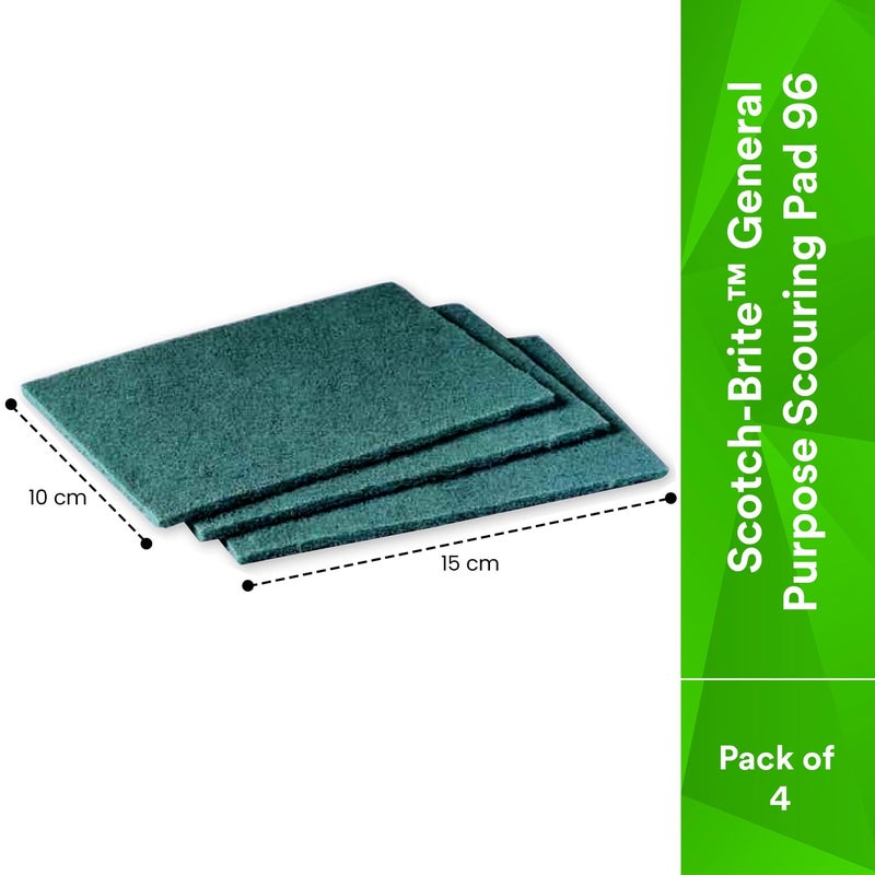 3M ScotchBrite General Purpose Scouring Pads 96 for Everyday Cleaning Kitchen Dishwashing Cooking Utensils Equipment Heavy Duty NonScratch Scrubbers NonRusting 10X15cm Pack of 4 - Image 2