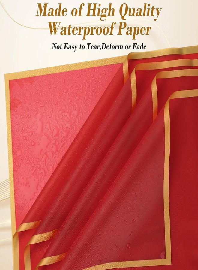 cridoz 20 Sheets Flower Bouquet Wrapping Paper with 12 Pieces Gold Butterfly Decorations for Flower Bouquets, Gift Wrapping(Red) - Image 4