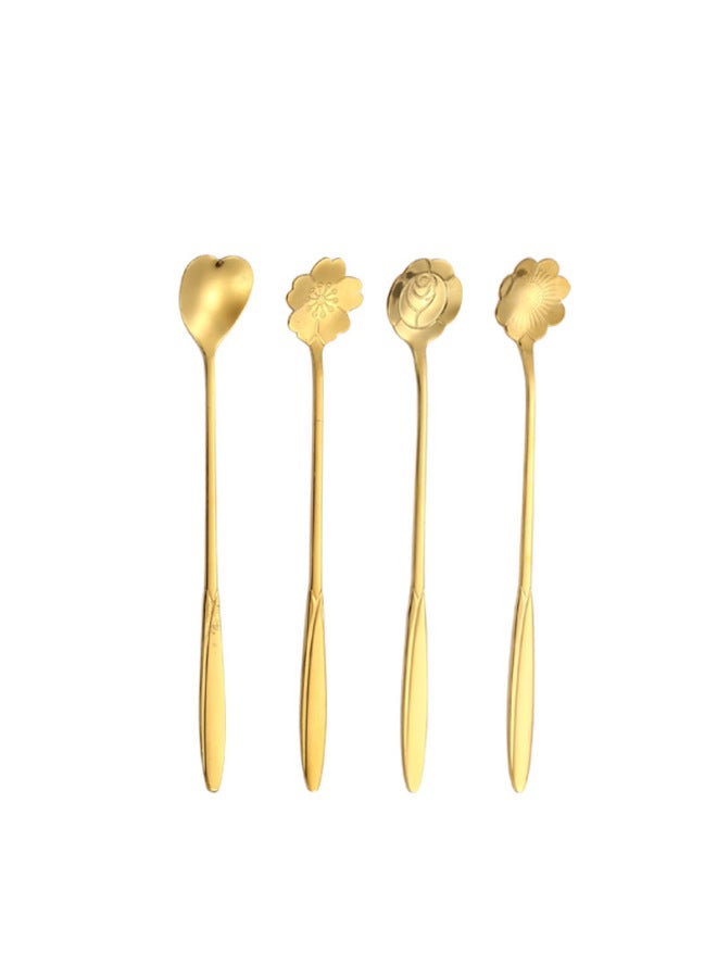 Stainless Steel Flower Spoon Creative Golden Coffee Mixing Spoon Dessert Flower Spoon Gift Spoon Hand Gift Spoon-Color:Golden Short Love - Image 5