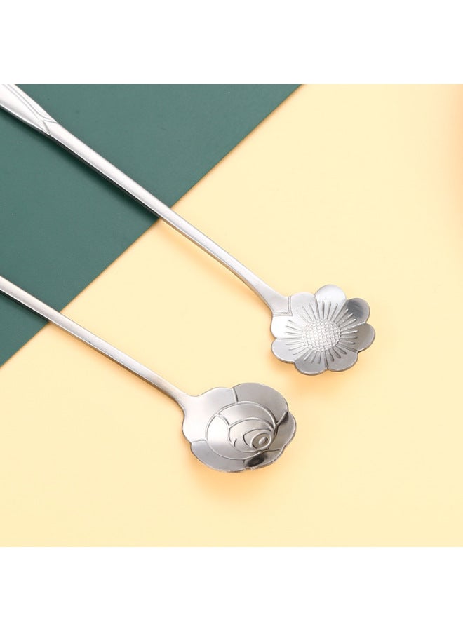 Stainless Steel Flower Spoon Creative Golden Coffee Mixing Spoon Dessert Flower Spoon Gift Spoon Hand Gift Spoon-Color:Golden Short Love - Image 4