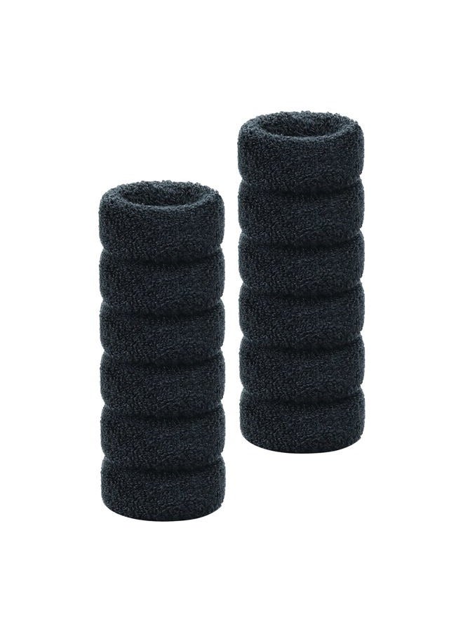 Angla 12 Pack Black Terry Cloth Cotton Elastic Stretchy Fuzzy Wide Thick Hair Ties Scrunchies Bobbie Ties Ring Loop No Crease Seamless Hair Rubber Band Ponytail Holder Hair Accessories for Women Girl - Image 5