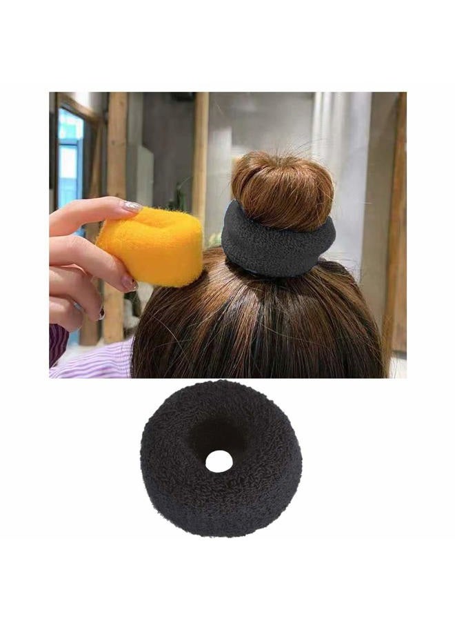 Angla 12 Pack Black Terry Cloth Cotton Elastic Stretchy Fuzzy Wide Thick Hair Ties Scrunchies Bobbie Ties Ring Loop No Crease Seamless Hair Rubber Band Ponytail Holder Hair Accessories for Women Girl - Image 2