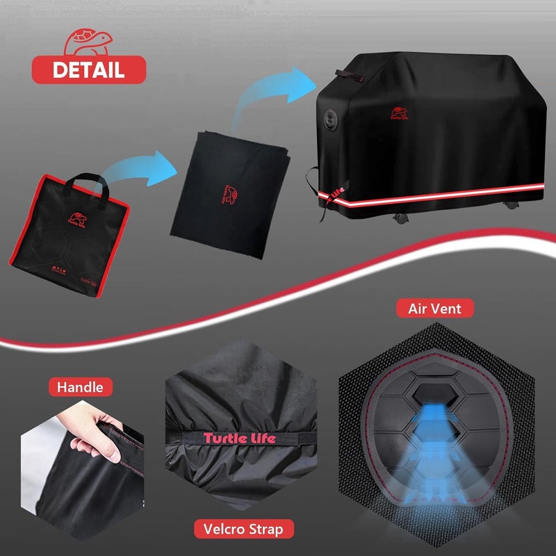 Turtle Life BBQ Grill Cover, 76-83 Inch Adjustable Heavy Duty Waterproof 6 or More Burner Barbecue Gas Grill Covers for Weber Summit Series Royal Gourmet MG Series, Black - Image 4