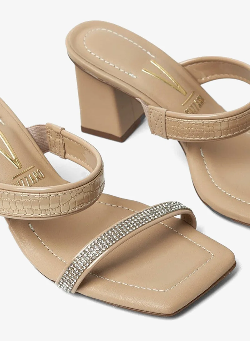 Vizzano Beige Mid Heels Sandals for Women – Sling Back Heel Sandals for Girls with Ankle Strap for Women | Best Price UAE