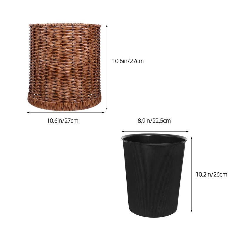 Large Capacity 8l Double Layer Imitation Rattan Wastebasket Lightweight Decorative Trash Can for Home Office Bathroom Bedroom Storage - Image 2