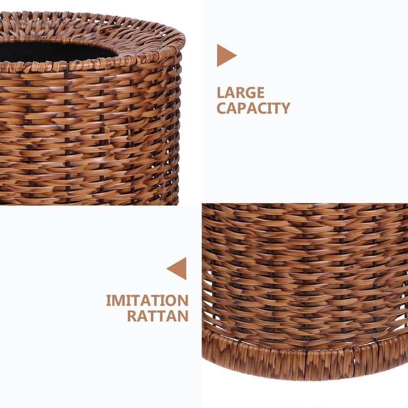 Large Capacity 8l Double Layer Imitation Rattan Wastebasket Lightweight Decorative Trash Can for Home Office Bathroom Bedroom Storage - Image 3