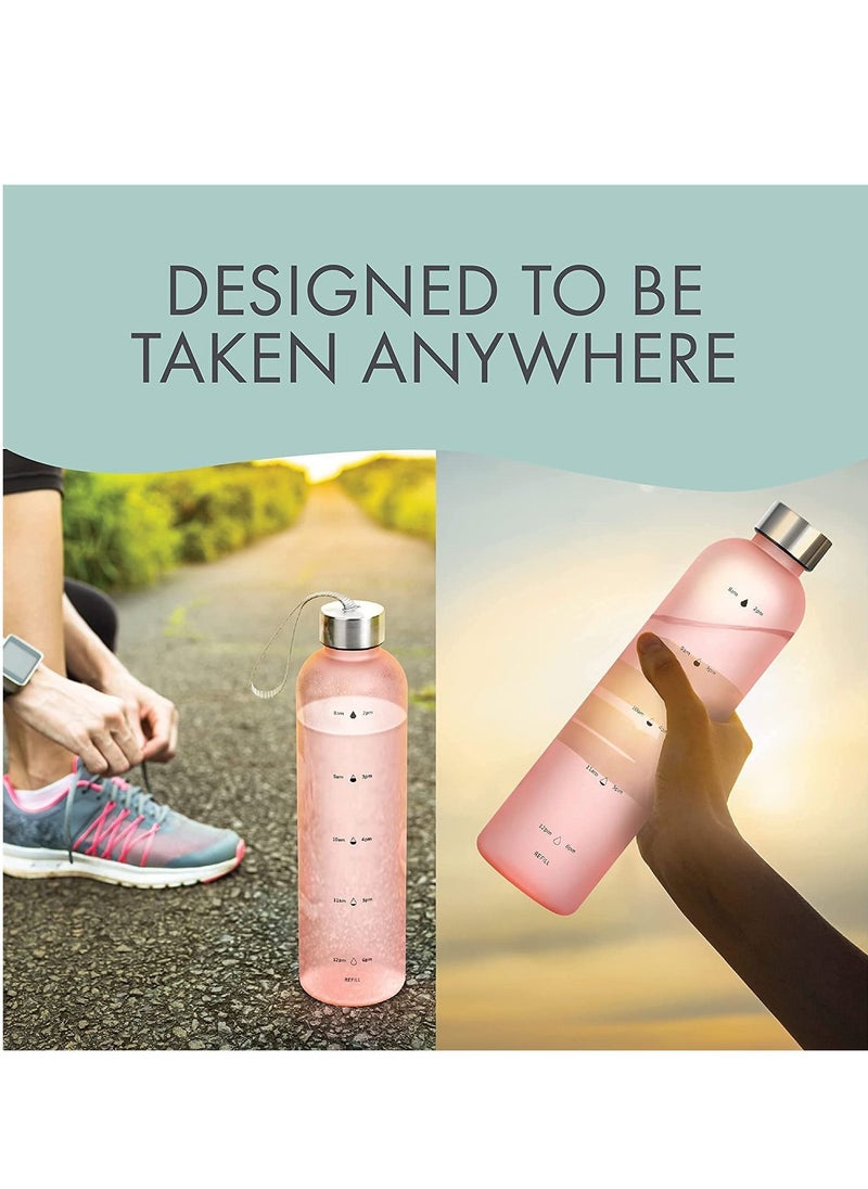 TYCOM Drinking Water Bottle With Time Marker 1L Leak Proof BPA Free Motivational Reusable 32oz Water Bottles With Times To Drink Ideal For Fitness Sports Travel Gym Outdoor Pink.  - Image 2