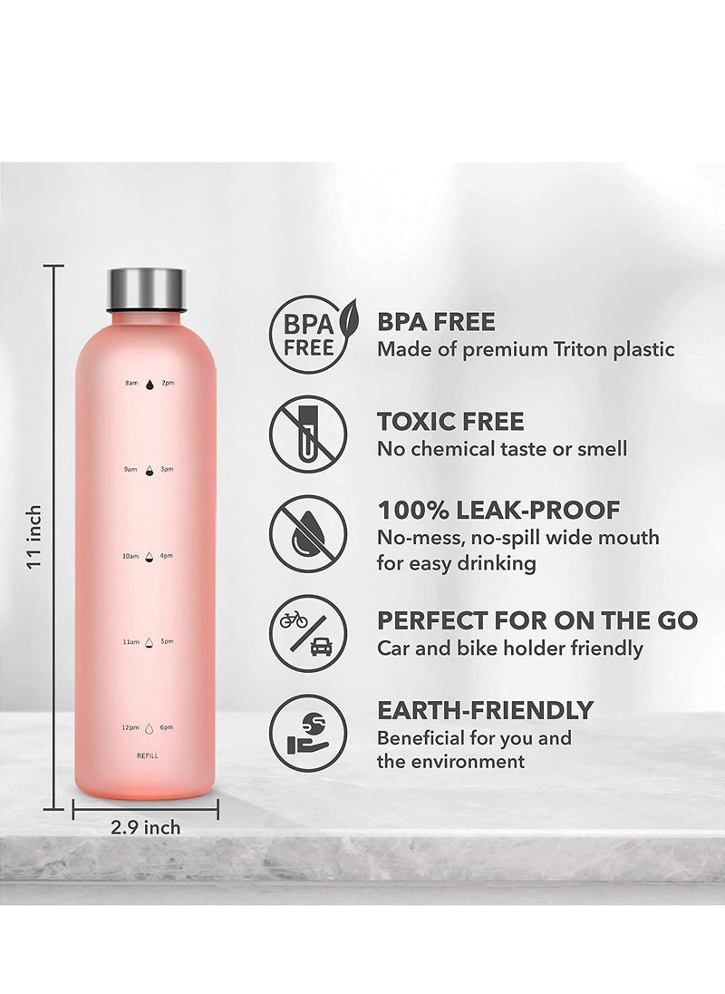 TYCOM Drinking Water Bottle With Time Marker 1L Leak Proof BPA Free Motivational Reusable 32oz Water Bottles With Times To Drink Ideal For Fitness Sports Travel Gym Outdoor Pink.  - Image 5
