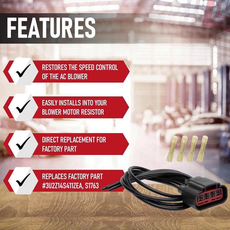 AA Ignition HVAC Blower Motor Resistor Connector Plug Wiring Harness Pigtail - Compatible with Ford & Mercury Vehicles - F150, Fiesta, Expedition, Mustang, Freestar, Freestyle - Replaces 3U2Z14S411ZEA, WPT688 - Image 2