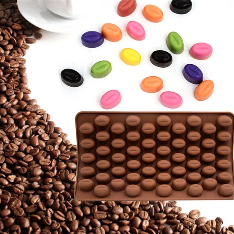 JoyGlobal Silicone 55 Cavity Coffee Cocoa Beans Shape Chocolate Ice DIY Baking Mold Chocolate Weight Approx 35 Grams - Image 1