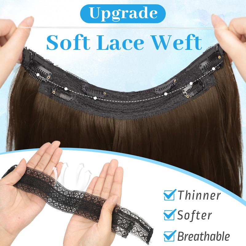 KooKaStyle Invisible Wire Hair Extensions Long Straight Layered Synthetic with Transparent Wire Adjustable Size 6 Secure Clips Hairpieces for Women 20 Inch (20 Inch, Medium Brown6/10#) - Image 2