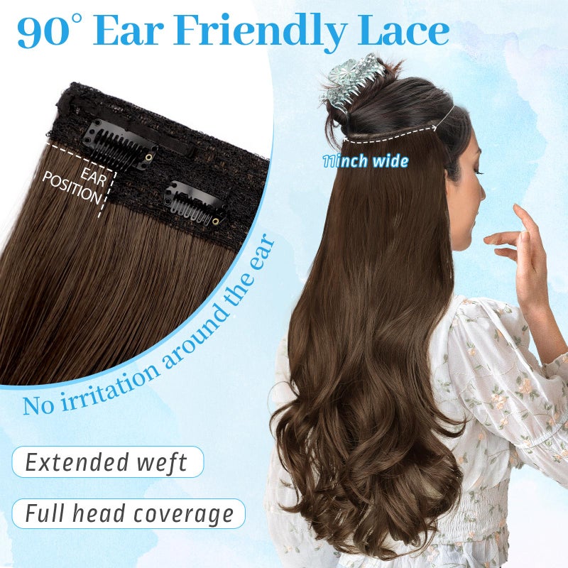 KooKaStyle Invisible Wire Hair Extensions Long Straight Layered Synthetic with Transparent Wire Adjustable Size 6 Secure Clips Hairpieces for Women 20 Inch (20 Inch, Medium Brown6/10#) - Image 5