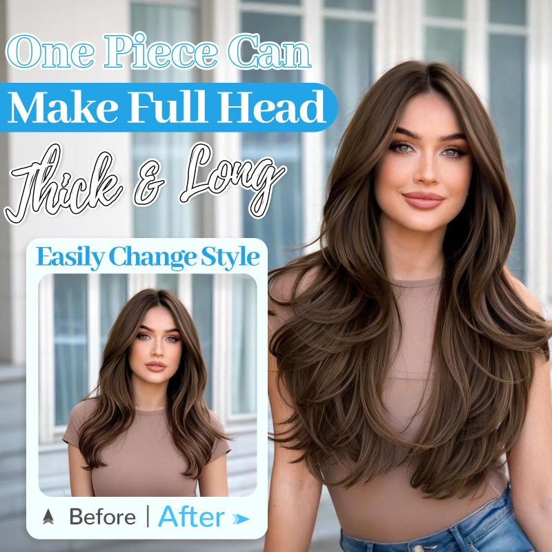 KooKaStyle Invisible Wire Hair Extensions Long Straight Layered Synthetic with Transparent Wire Adjustable Size 6 Secure Clips Hairpieces for Women 20 Inch (20 Inch, Medium Brown6/10#) - Image 3