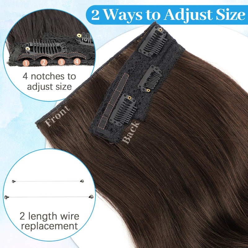 KooKaStyle Invisible Wire Hair Extensions Long Straight Layered Synthetic with Transparent Wire Adjustable Size 6 Secure Clips Hairpieces for Women 20 Inch (20 Inch, Medium Brown6/10#) - Image 4