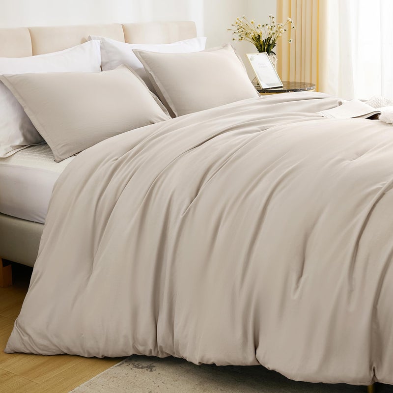Litanika Litanika Comforters Tannish Grey Twin Size  2 Pieces Lightweight Solid Bedding Set & Collections  All Season Fluffy Bed Set (66x90In Comforter & 1 Pillowcase)  - Image 4