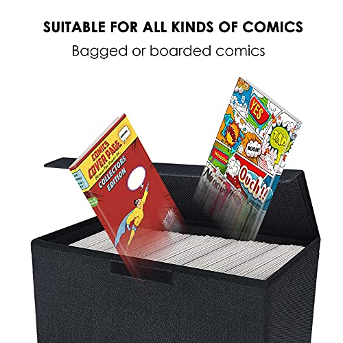 Leffis Comic Book Storage, Box 15.5" X 7.5" X 11.3", Collapsible Comic Short Box with Lids Holds 150 Comics Heavy Duty Comic Book Bin Container (1 pack, black) - Image 4