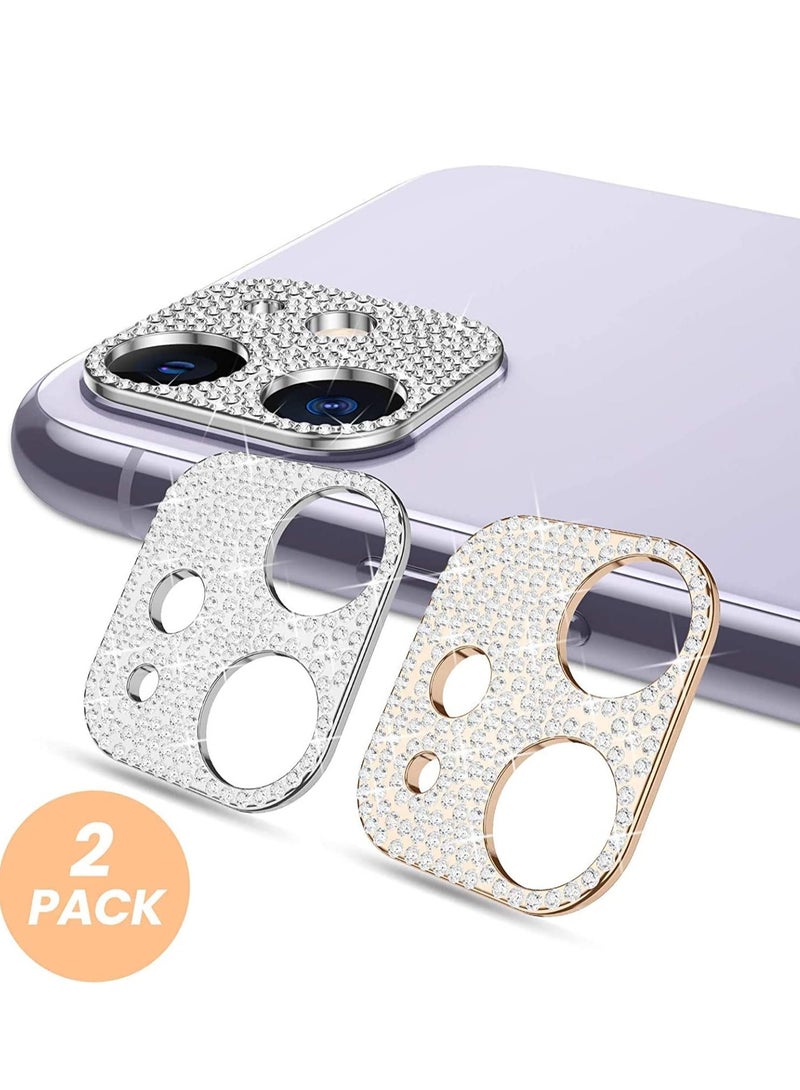 KASTWAVE Phone Camera Stickers Phone Decoration stickers Bling Crystal Camera Lens Protector Glitter Diamond Len Protective Decoration Sticker for iPhone 12 6.1inch (2 Pcs-Silver+Rose Gold)  - Image 1
