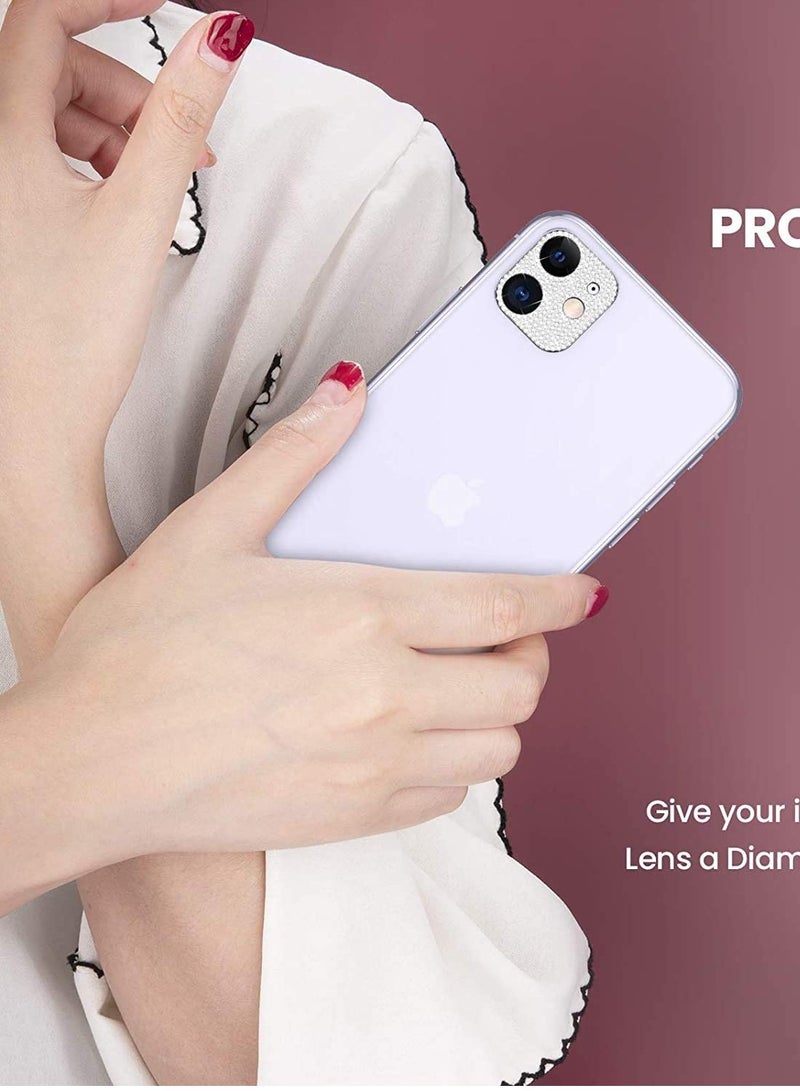 KASTWAVE Phone Camera Stickers Phone Decoration stickers Bling Crystal Camera Lens Protector Glitter Diamond Len Protective Decoration Sticker for iPhone 12 6.1inch (2 Pcs-Silver+Rose Gold)  - Image 3