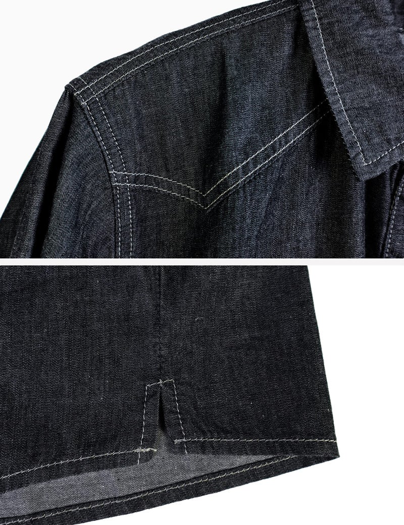 Omoone Women's 3/4 Sleeve Modern Denim Crop Top Tie Knot Shirt Cardigan(0774-Black01-XL) - Image 3