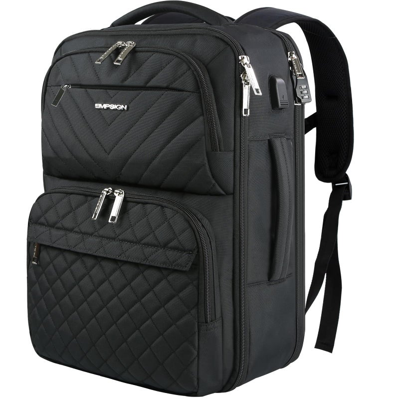 EMPSIGN Travel Backpack for Women, Large Carry On Backpack Airline Approved Personal Item Travel Bag, 17 inch TSA Friendly Laptop Backpack with USB Port, Casual Daypack Business Backpack, Black - Image 1